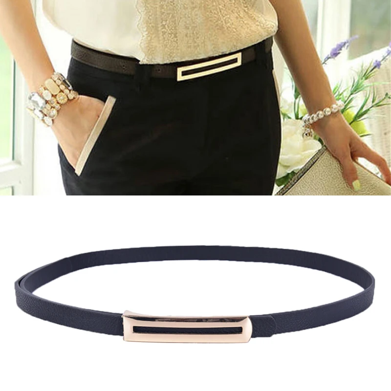 

Women Ladies Vintage Metal Buckle Leather Black Punk Thin Wasit Belt Waistband Belts For Women Dresses Cinturones Para Mujer