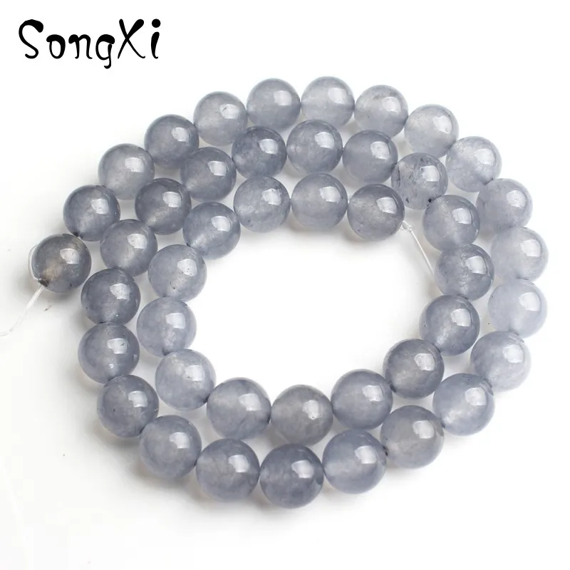 A+Natural Chalcedony Grey Jades Stone Beads For Jewelry Making Round DIY Bracelet Earrings Necklace Pick 6 8 10 12mm 15 Inches | Украшения