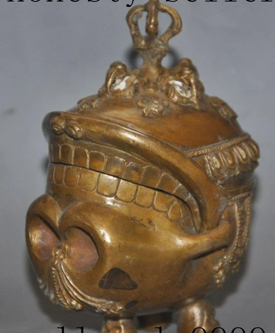 Старый тибетский буддизм бронзовый человек голова черепа ваджра статуя