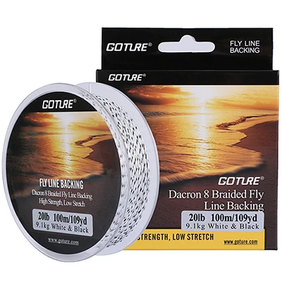 White Black Goture 8 Strands Fly Fishing Backing Line 100M/109YRD 20LB 30LB Dacron Braided Fly Fishing Line Carp Bass Trout Fishing Tackles - Цвет: White Black