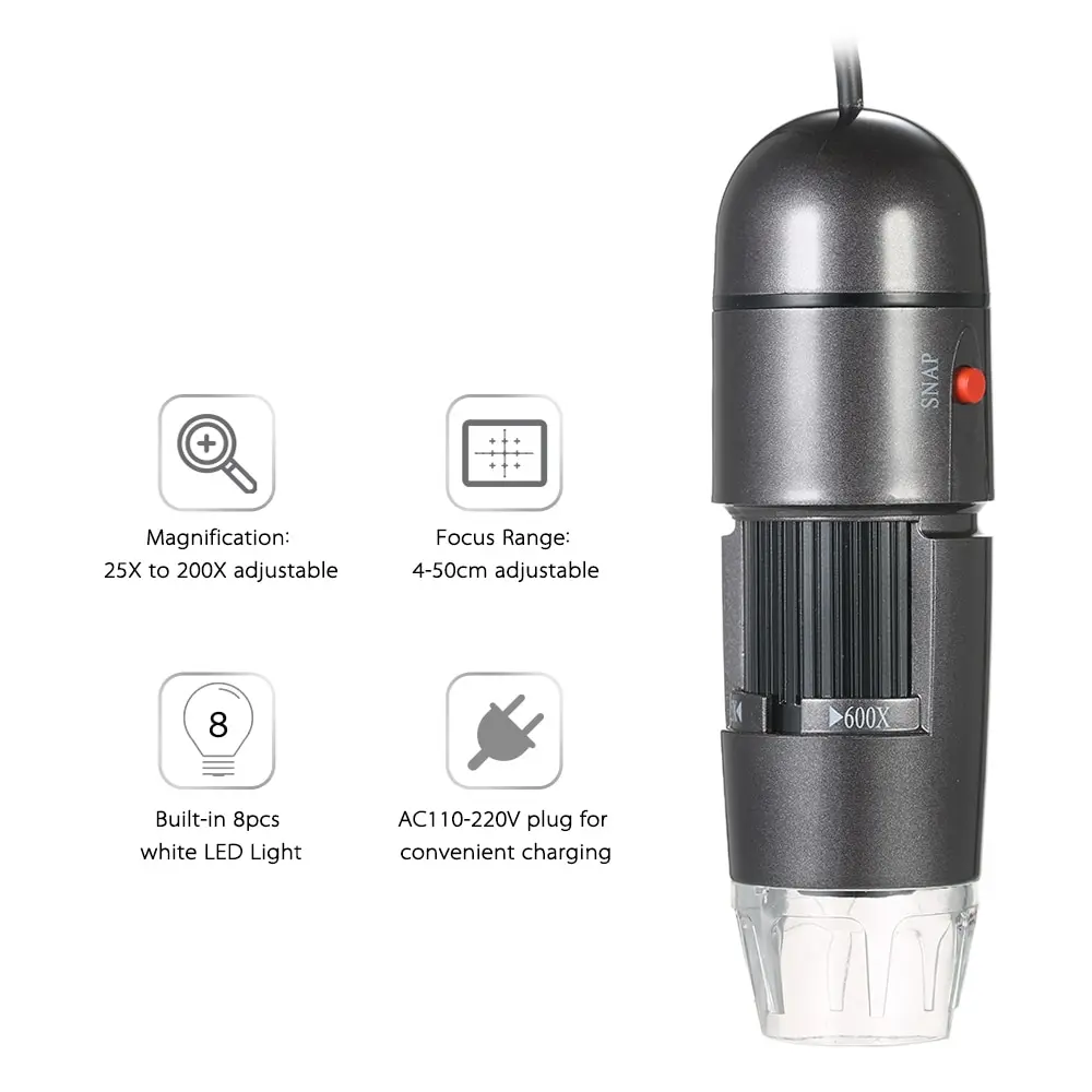 Мини цифровой usb микроскоп 8LED зум биологии Лупа с держателем 25X 600X видео microscopio 4 50