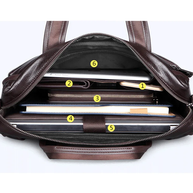 100% Genuine Leather Men's Briefcase Large Capacity Men Handbags Business Men Shoulder Messenger Bag Natural Cowskin Laptop Bag