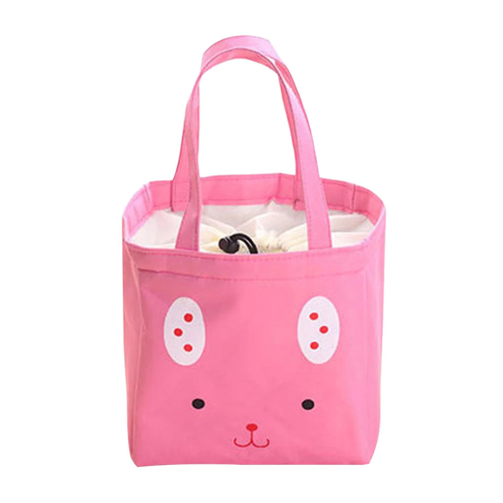 Pink Модная сумка для обеда с мультяшным медведем, кошкой, Кроликом, холщовые сумки для обеда, Детская Термосумка, сумка для еды - Цвет: Pink