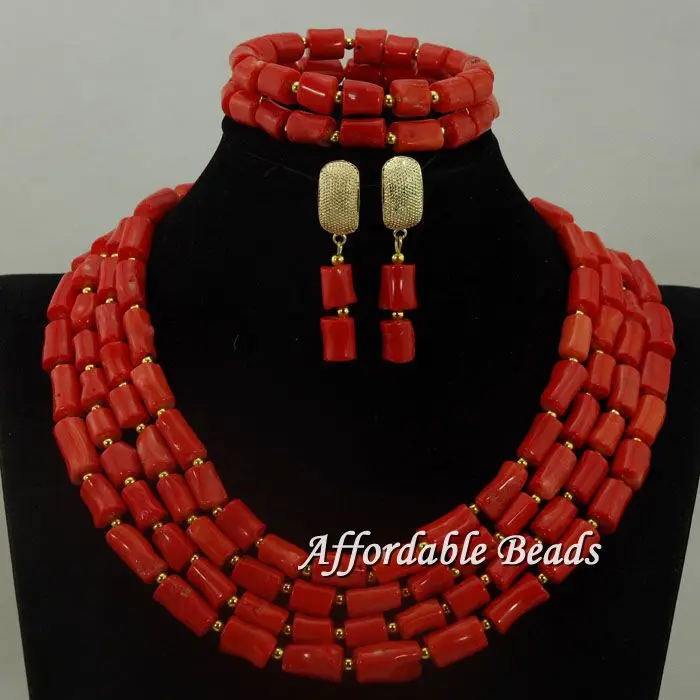 Новинка 2017 комплект ювелирных изделий из красных коралловых нигерийских бусин