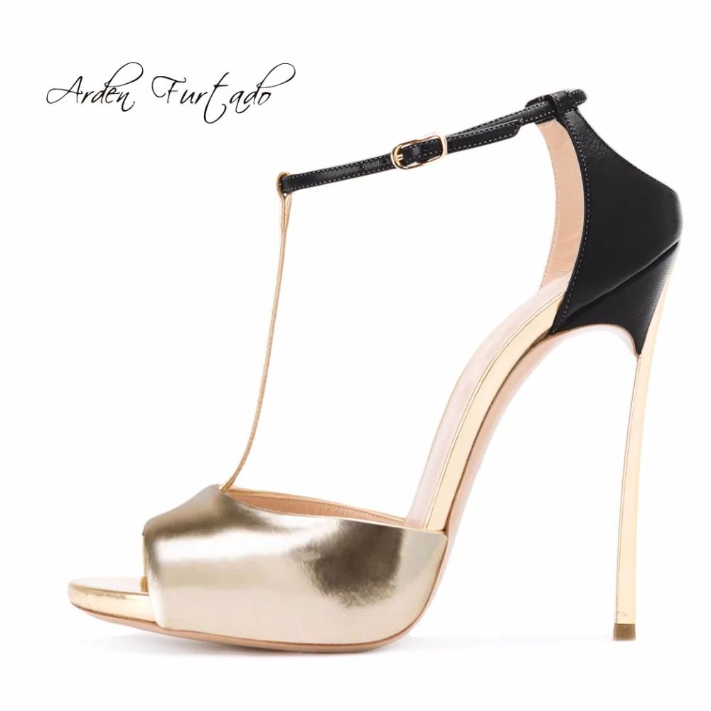 Arden Furtado 2018 Лето Высокая heels12cm с открытым носком ремешком в виде буквы т