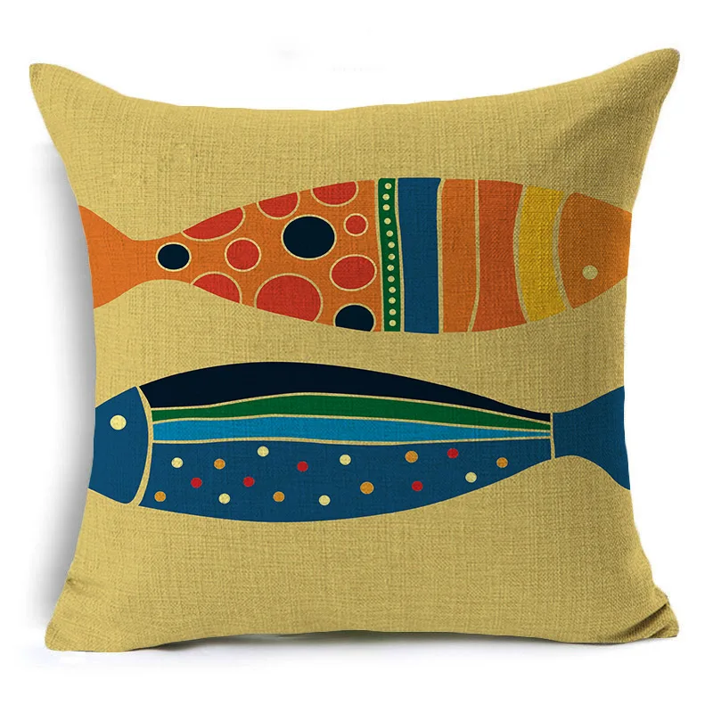 Modern Living Room Fashion Cartoon Fish Cushion Cover 45x45cm Sofa Car Waist Pillow Flax Home Office Decor Pillowcase | Дом и сад