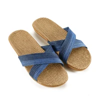 2019 new summer men blue flax flip flop canvas linen non slip designer flat sandals home slippers man fashion slides straw shoe