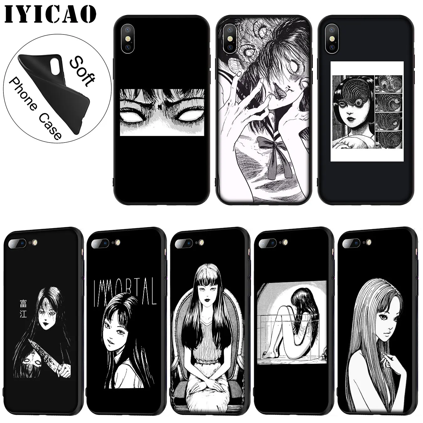 IYICAO horror comic junji ito Tomie Tees Soft Silicone Phone Case for iPhone XR X XS 11 Pro Max 6 6S 7 8 Plus 5 5S SE Cover |