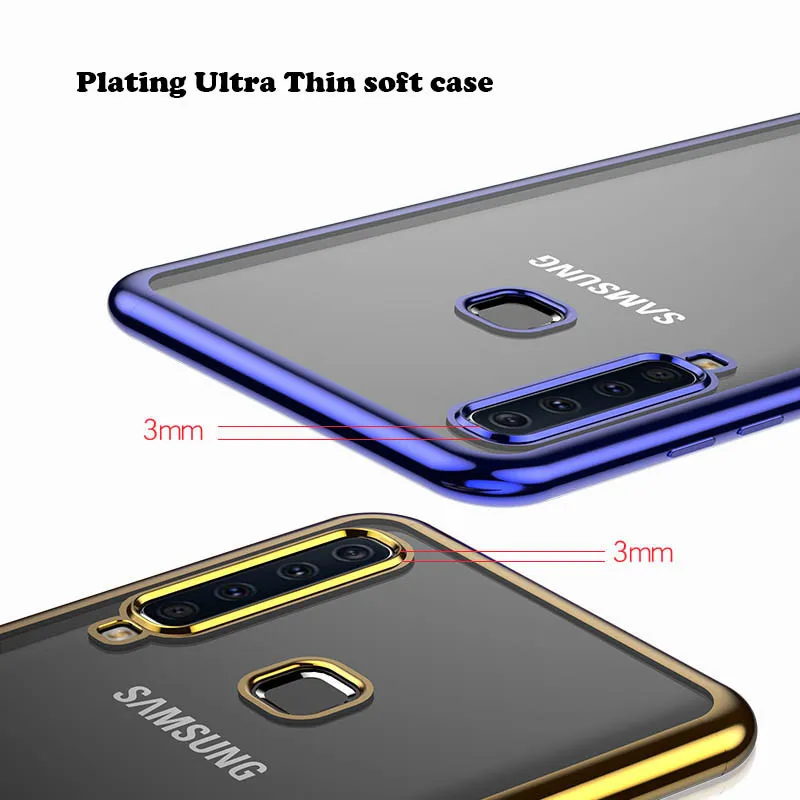 Ультратонкий Прозрачный чехол с золотым покрытием для Samsung galaxy A7 A9 J4 J6 2018 A6S A8S A10 A30