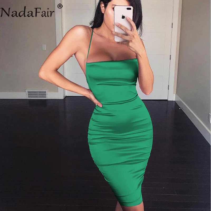 Женское атласное платье миди Nadafair Клубное облегающее вечернее с открытой спиной