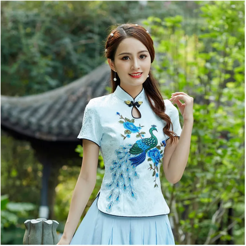 Sheng Coco женские топы с вышивкой Феникса китайские модифицированные рубашки Cheongsam