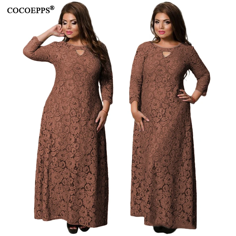 Модные платья размера плюс для женщин vestidos femininos 5XL 6XL женское платье осень зима теплое кружевное платье с круглым вырезом