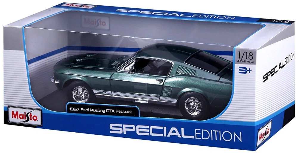 Модель гоночного автомобиля Maisto 1:18 1967 Ford Mustang GTA Fastback игрушка в коробке|Наземный