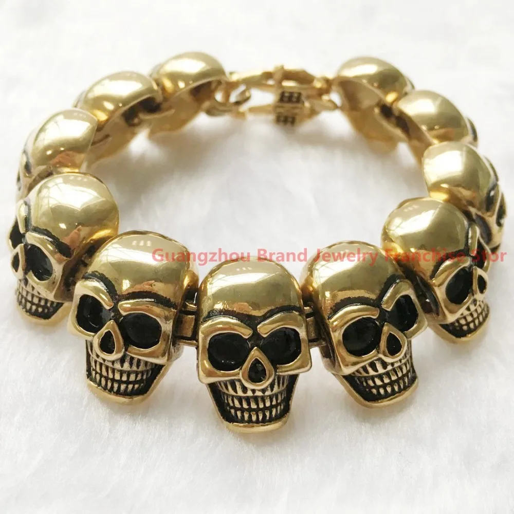 

26mm Wide Mens Boys Chain Silver Black / Gold / Black / Gold Black color Biker 316L Stainless Steel 8.66" Bracelet Bangles