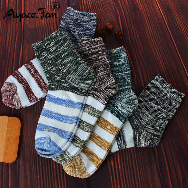 Мужские хлопковые носки 5 пар/Лот дышащие деловые в стиле пэчворк для осени и зимы