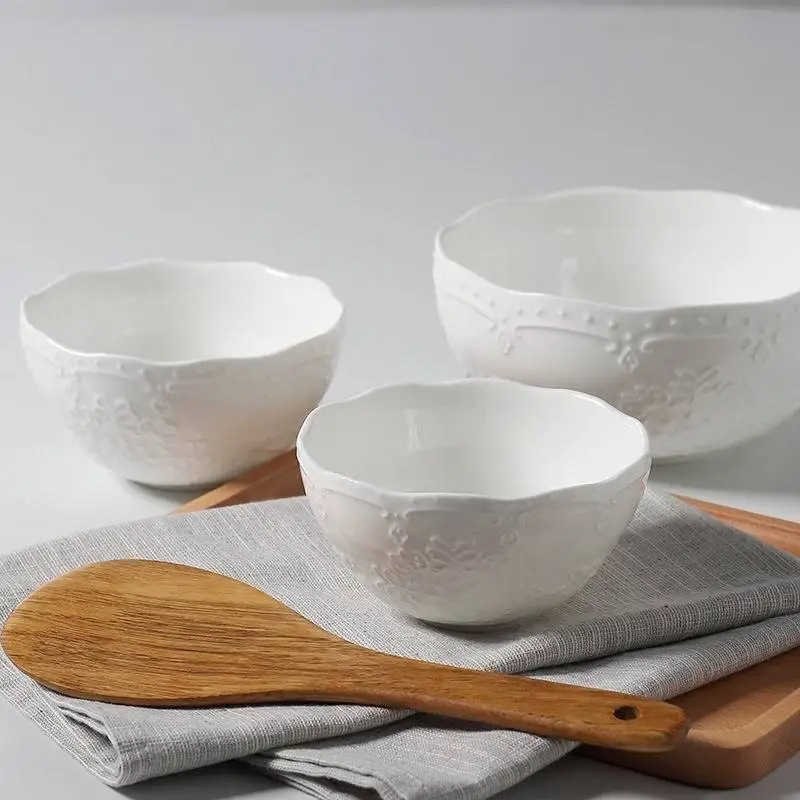 

5 inch relief bowls European style lace pure white rice bowls breakfast bowls ceramic bowls creative bowls Western dishes.