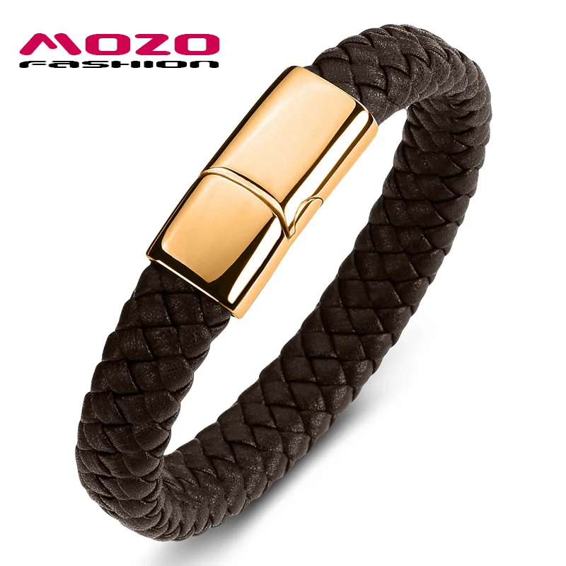 SJ109-Z Mozo Fashion подвеска плетеный кожаный браслет мужские браслеты ручной работы Мода Нержавеющая сталь застежка мужской браслет на запястье - Окраска металла: SJ109-Z
