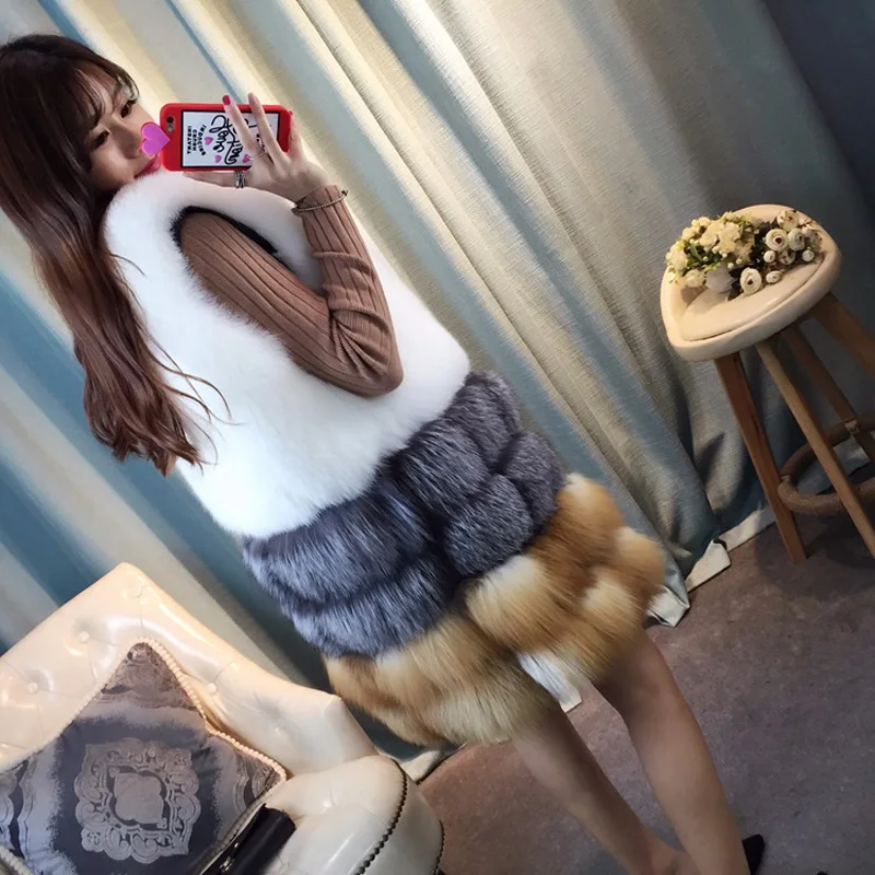 UPPIN 2017 Новый осенне зимний женский жилет из лисьего меха длинный искусственного