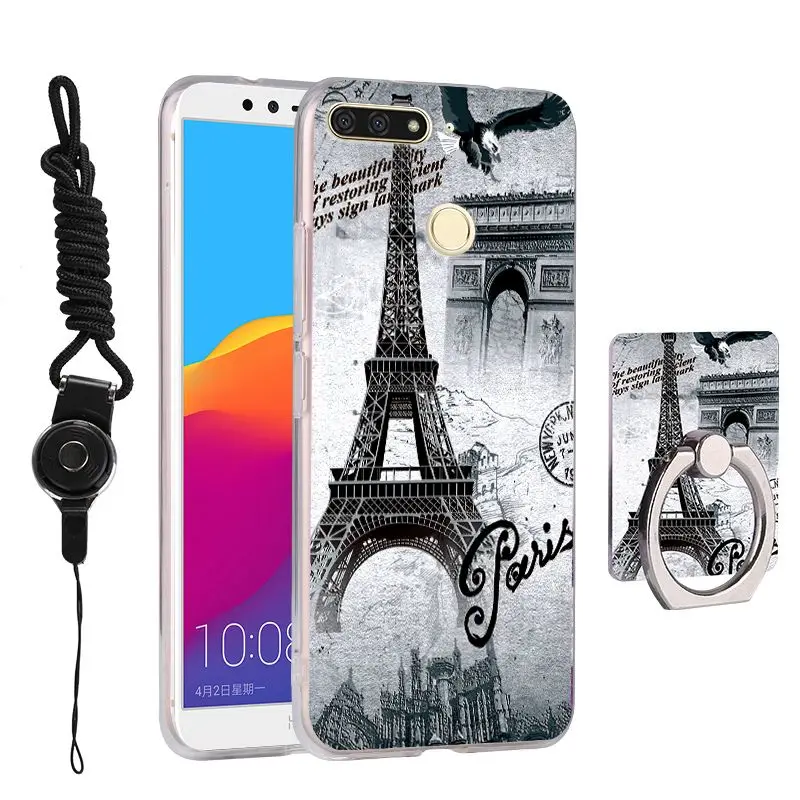 COMEBUY For Huawei Honor Y6 Prime 2018 Case Relief Painting Soft TPU Silicone With Finger Ring Holder |