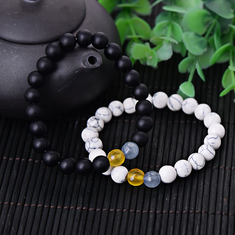 2 шт./компл. белый и черный браслет из натурального камня ювелирное изделие для