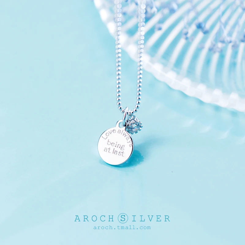 AROCH S925 Серебряное ожерелье женская простая личность английская круглая