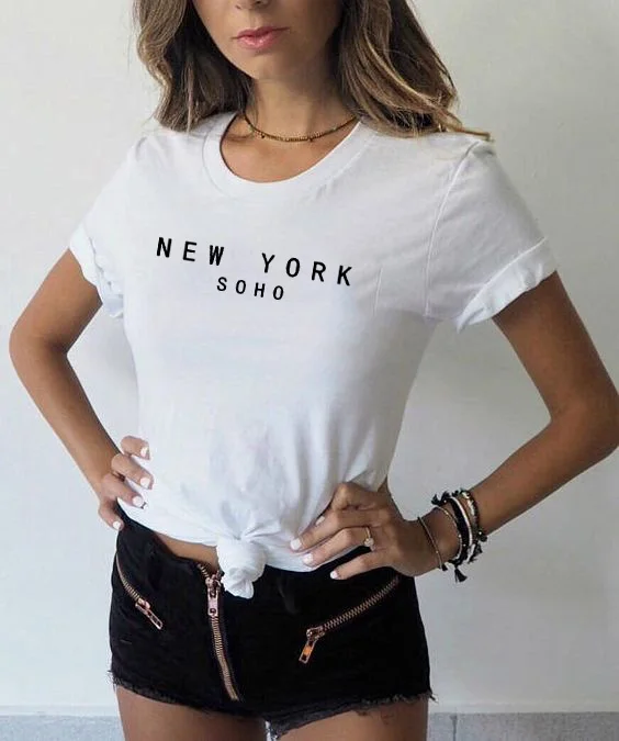 Женская хлопковая Футболка с принтом в стиле Харадзюку NEW YORK SOHO Винтажная