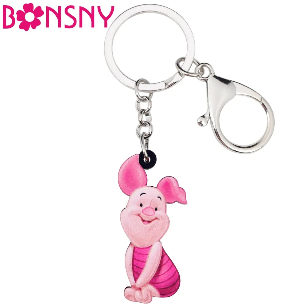 

Bonsny Acrylic Anime Cartoon Smile Pig Key Chains Keyrings For Women Girl Bag Purse Car Ladies Pendant Handbag Charms Gift
