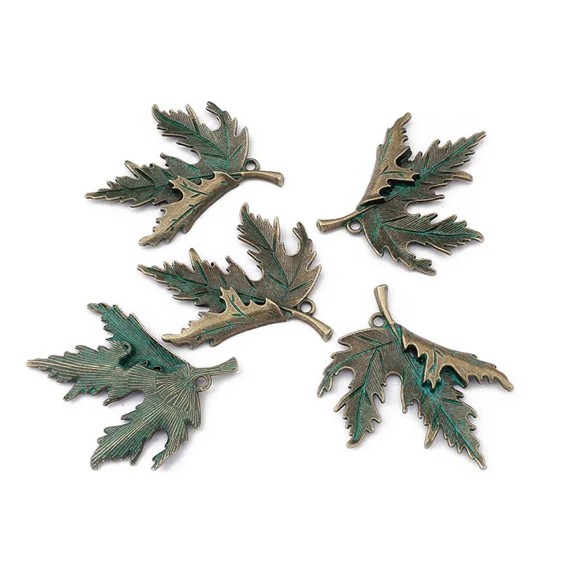 10PCS DIY Necklace Jewelry Finding Makings Verdigris Patina /Ancient Greek Bronze Pot Weed Leaf Maple Charms Pendants | Украшения и