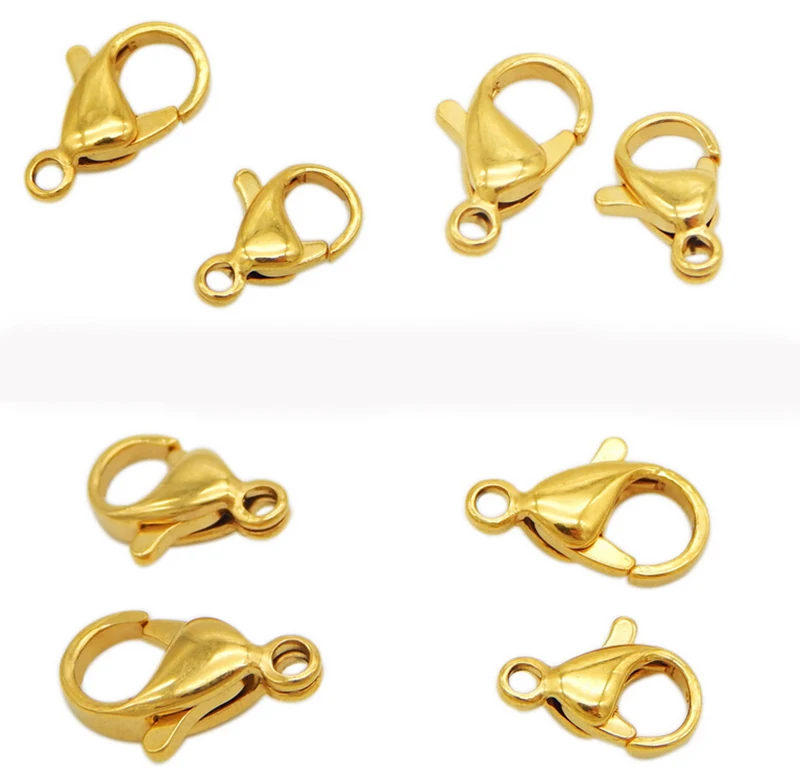 

Drop Shipping 10/12mm 10pcs/lot Stainless Steel Gold Color Lobster Clasps Hooks for Necklace Bracelet Chain DIY Jewelry Findings