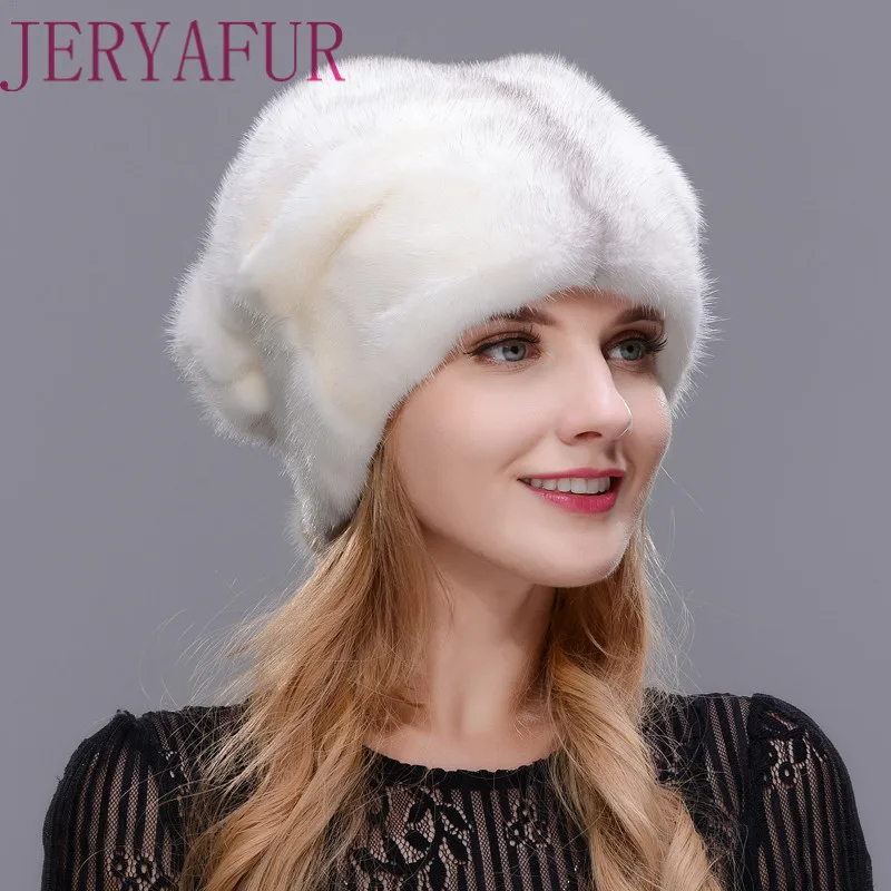 Женская меховая шапка JERYAFUR теплая зимняя из натурального меха норки