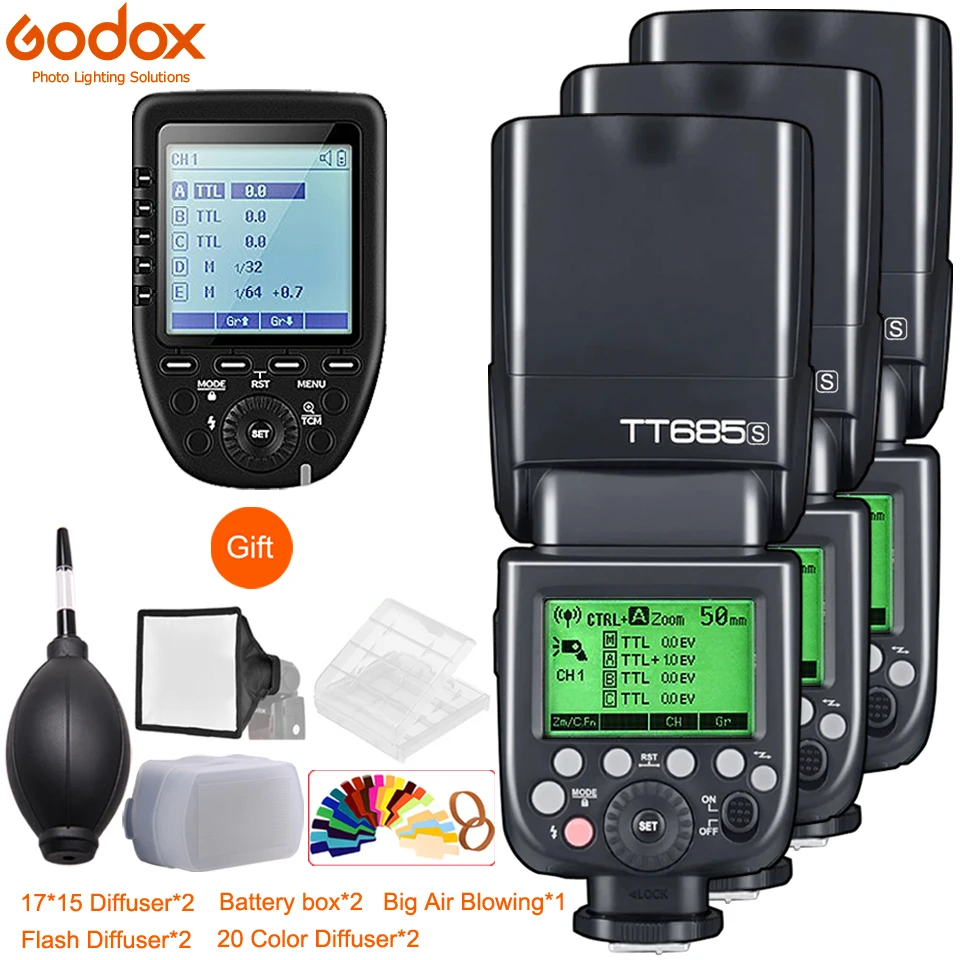 3x Godox TT685 TT685C TT685N TT685S TT685F TT685O 1/8000s TTL вспышка Speedlite + Xpro триггер для Canon Nikon Sony Olympus