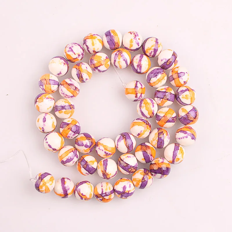 Натуральные Керамические фиолетовые оранжевые полосатые круглые бусины