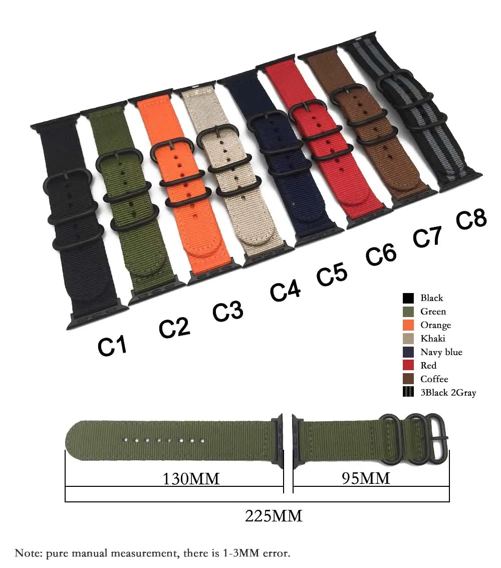 Ремешок нейлоновый для наручных часов Apple Watch band 44 мм 40 умный Браслет 38 42 с черными