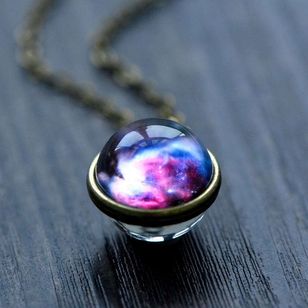Nebula Galaxy двустороннее ожерелье с кулоном, стеклянное художественное изображение, ручная работа, массивная Вселенная, планета, ювелирное ожерелье
