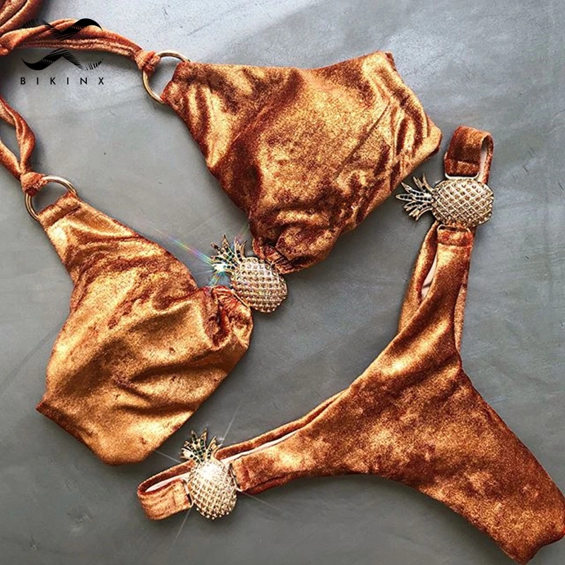 Бикини Bikinx с золотым металлическим ананасом бархатные стринги желтый купальник