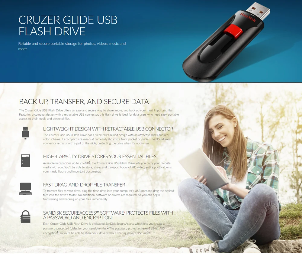 SanDisk Cruzer Glide USB флэш-накопитель 64 Гб 128 ГБ 32 ГБ 256 ГБ миниатюрный USB флеш-накопитель 3,0 до 130 МБ/с./с Флэшка высокоскоростная USB флешка 16G
