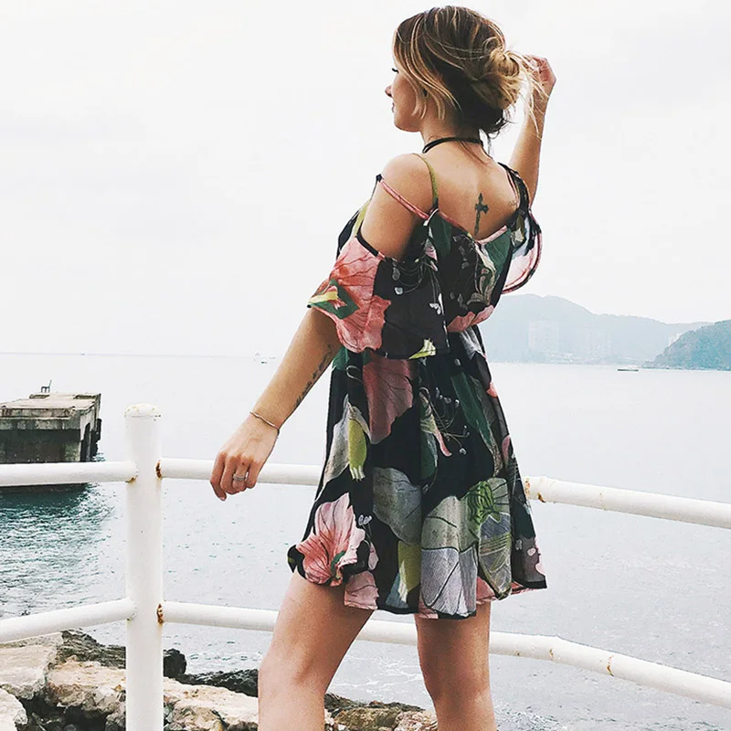 Сексуальное свободное платье Бохо С глубоким v образным вырезом шифоновое