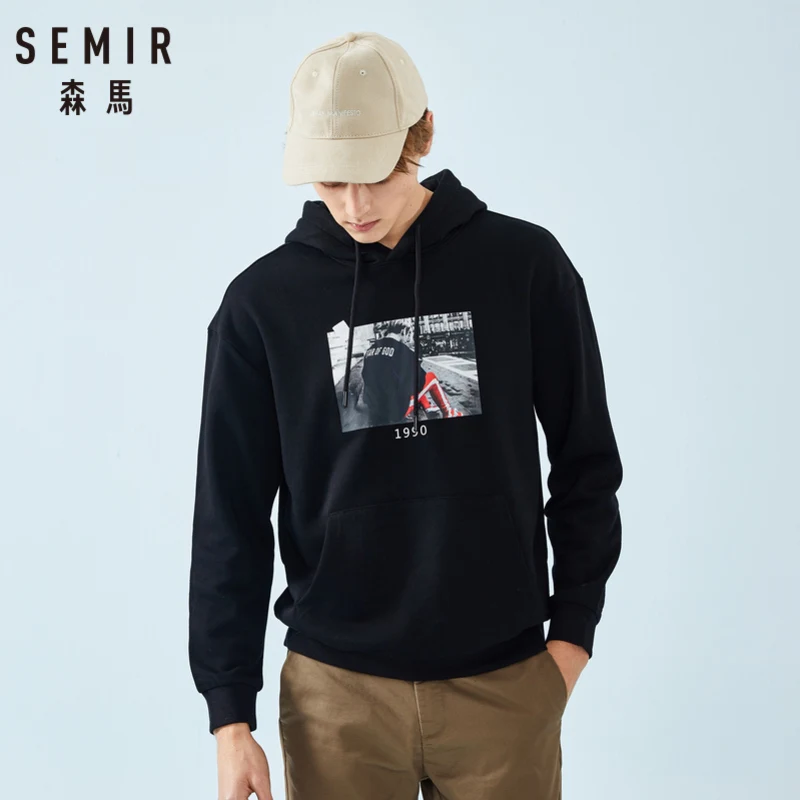 Мужская хлопковая толстовка с капюшоном SEMIR Модный пуловер и карманом