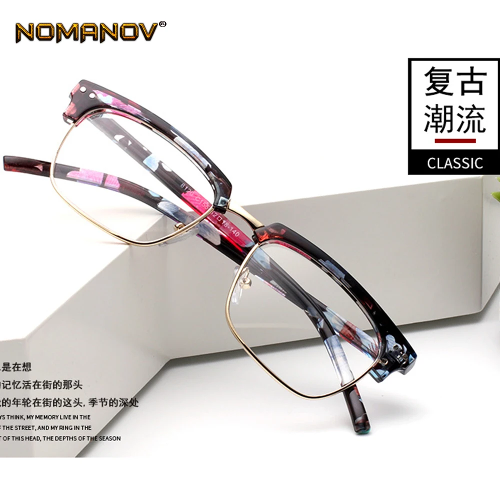 

Fashion Plate Retro Square Frame Custom Made Prescription Optical Lenses or Photochromic Gray / Brown Lenses 0 -0.5 -1 To -6