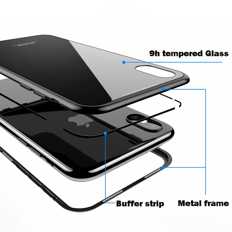 Металлический магнитный чехол для iPhone 8 7 6 6S Plus чехлы из закаленного стекла с