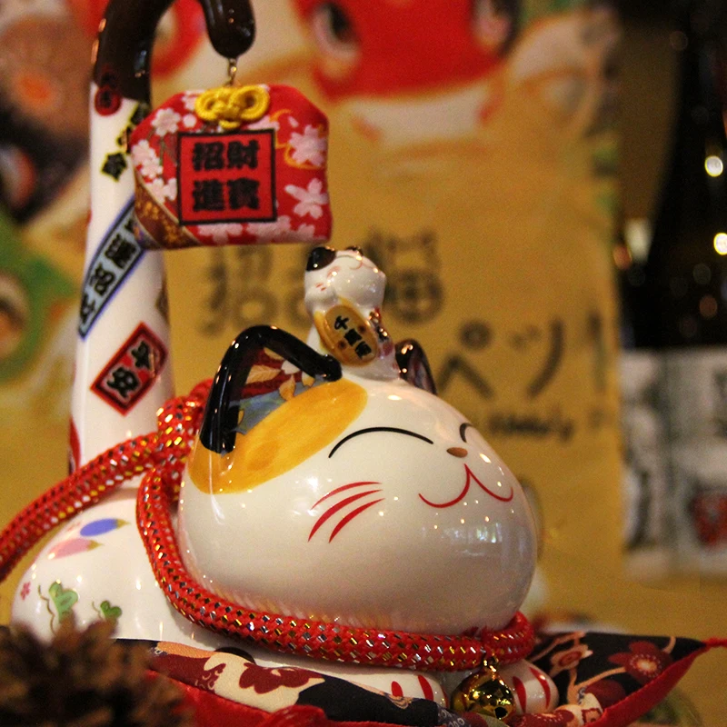 Японская керамическая кошечка Maneki Neko Lucky Cat длинный хвост Фортуны фэн шуй ремесло