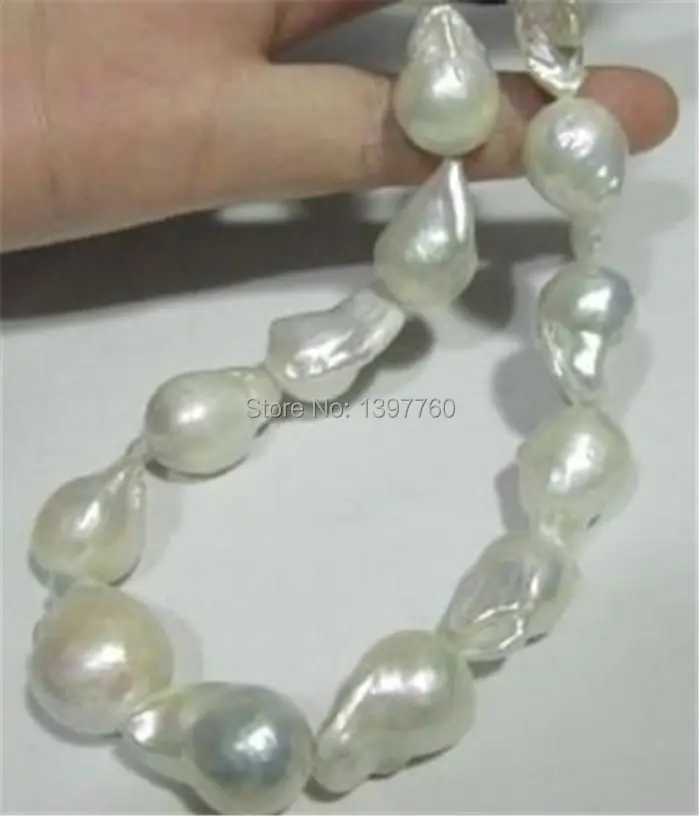 

Free shipping NEW 10-16mm SOUTH SEA WHITE BAROQUE PEARL NECKLACE 18"