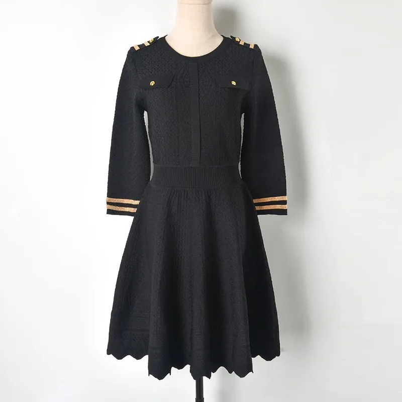 Женское черное весеннее платье свитер 2019 элегантное ТРАПЕЦИЕВИДНОЕ женское