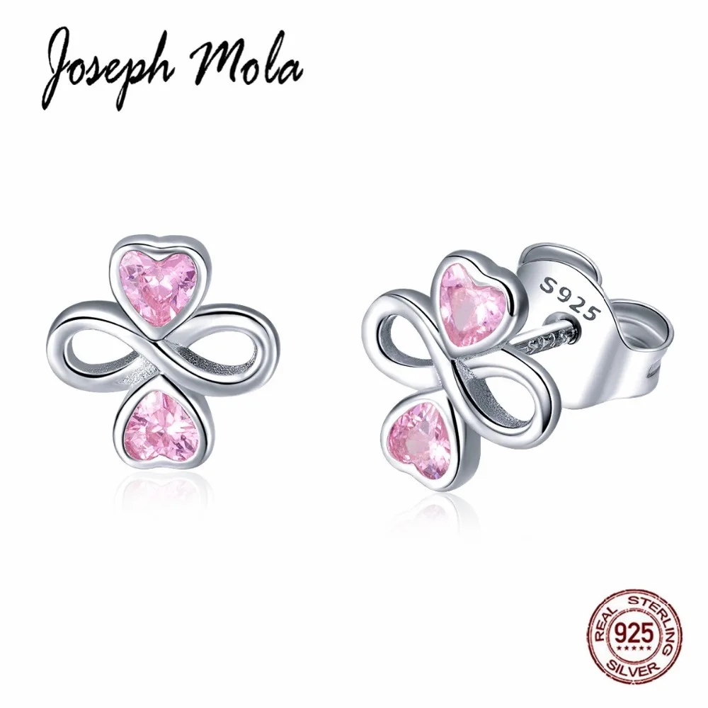 Joseph Mola 925 Sterling Silver Clear Pink lovely heart CZ Stone Stud Earrings for Women Party Birthday Gift Anniversary | Украшения и