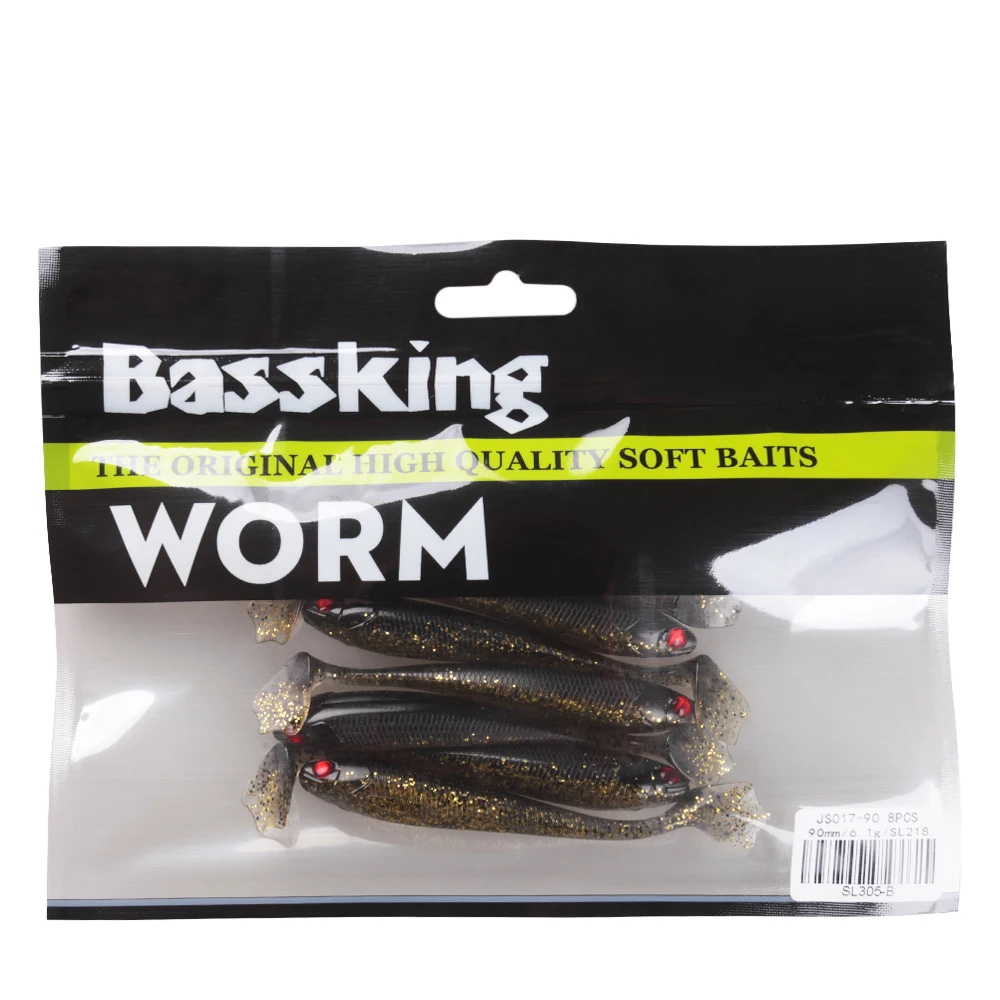BASSKING Новинка 2019 мягкие приманки 8 шт. 90 мм 6 1 г Силиконовые Мягкие рыболовные с