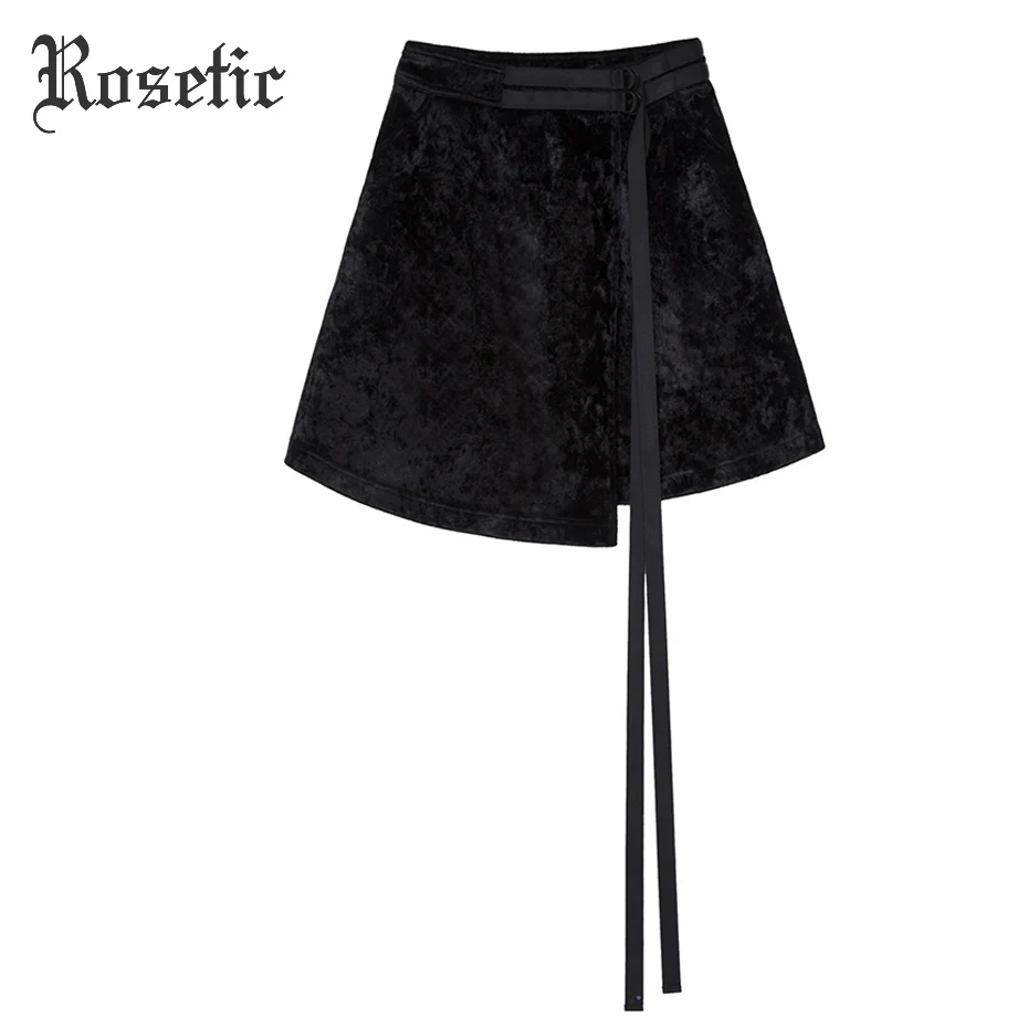 Rosetic, готическая юбка, черная, женская, осенняя, бандажная, Мини юбка, модная, имперская, на шнуровке, сексуальная, тонкая, опрятная, уличная, Harajuku, готическая юбка - Цвет: Black