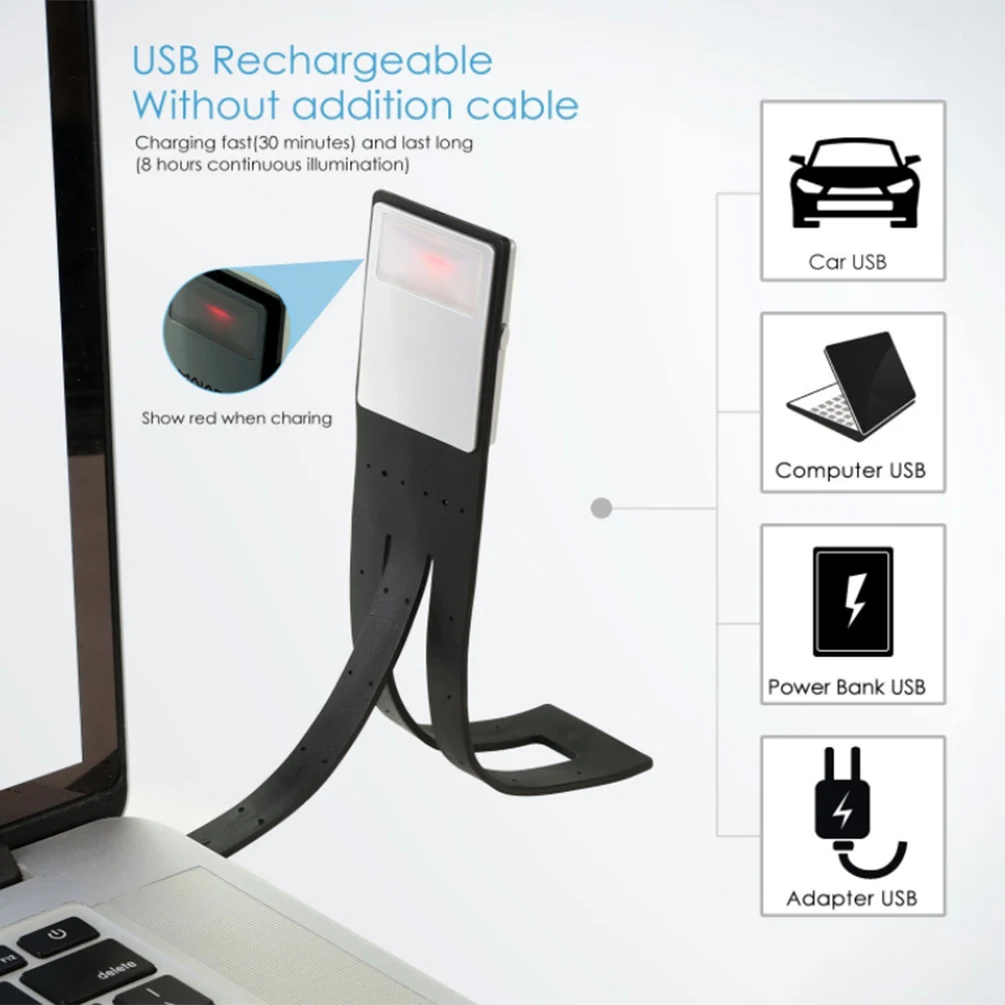 LEDGLE клип лампа для чтения Перезаряжаемые светодиодные лампы USB компактный гибкий