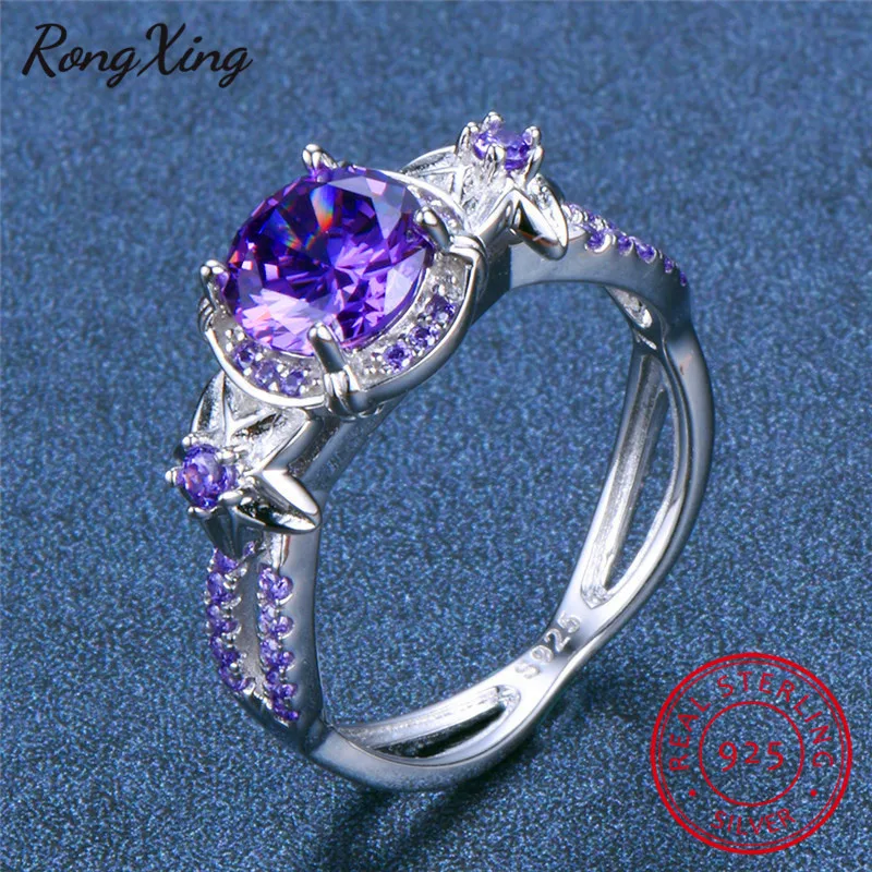 Фото Очаровательные Круглые Кольца RongXing с фиолетовым камнем по месяцу рождения для