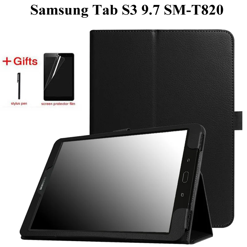 Личи Флип Тонкий складной из искусственной кожи чехол для samsung Galaxy Tab S3 s3 9,7 SM-T820/T825/T829 9,7 дюймов планшет Funda Чехол+ пленка+ ручка