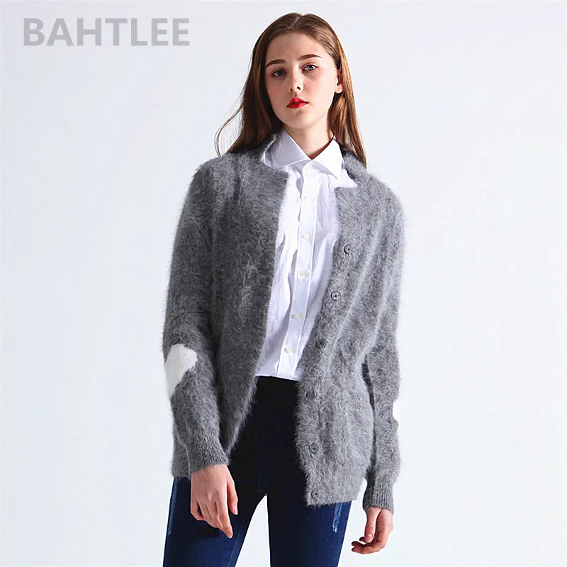 BAHTLEE Autumn Winter Women's Angora Jumper Cardigans Knitting Sweater Looser Casual Heart Pattern Turn Down Collar Keep Warm